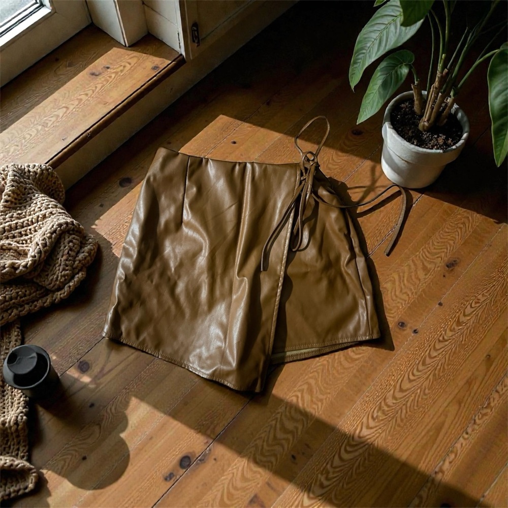 Papaya Tan Faux Leather Women Skorts